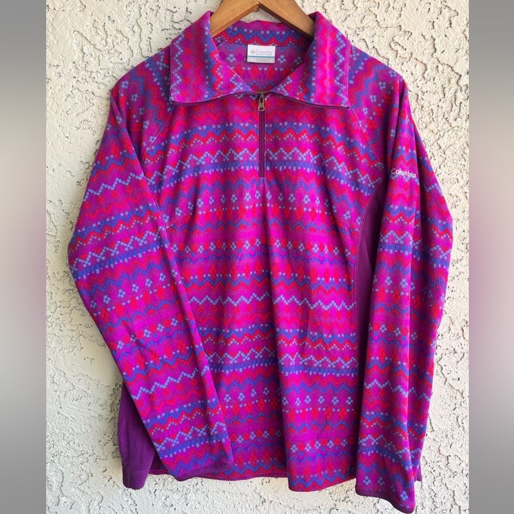COLUMBIA Aztec Purple, Pink, Red Bright Fleece Quarter Zip Women’s Large - Picture 2 of 9